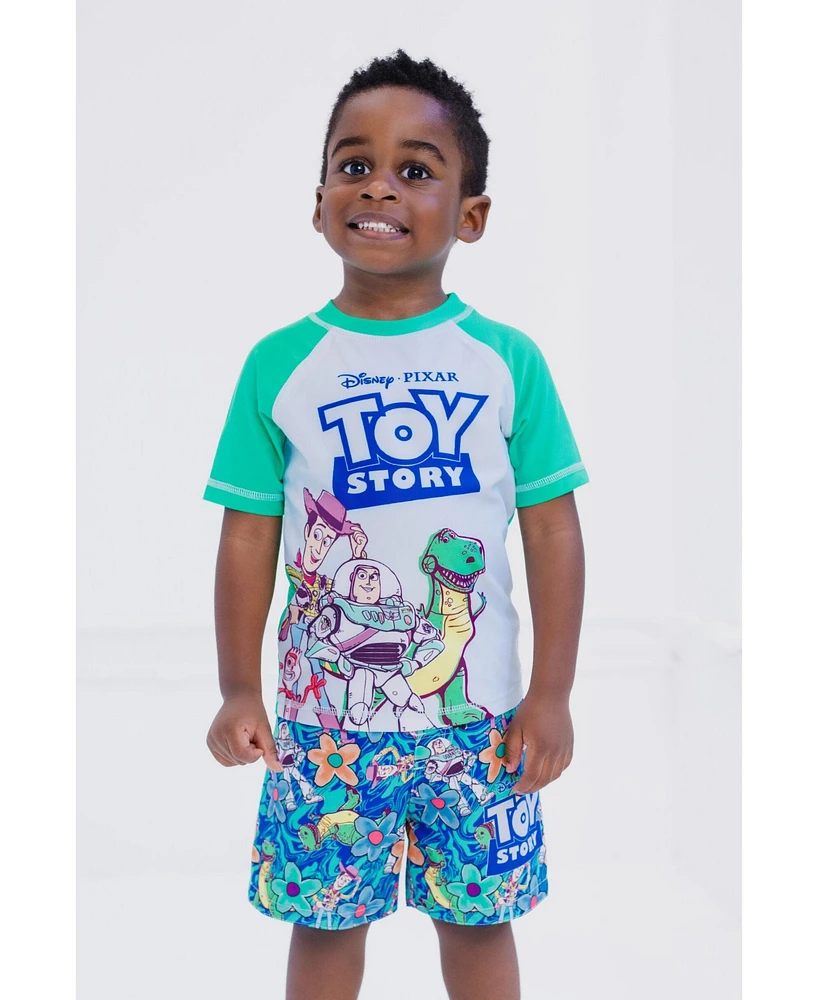 Toy Story Toddler Boys Disney Pixar Pullover Rash Guard and Swim Trunks Outfit Set