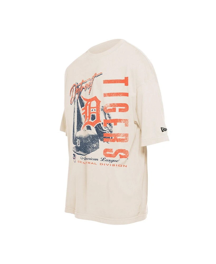 New Era Men's Cream Detroit Tigers Cooperstown Collection Oversized Throwback Distressed T-Shirt