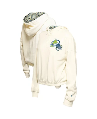 New Era Women's Cream Colorado Avalanche Glam Game Quarter-Zip Cropped Floral Pullover Hoodie