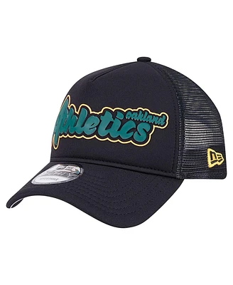 New Era Men's Black Oakland Athletics Retro Bold A-Frame Trucker 9FORTY Adjustable Hat
