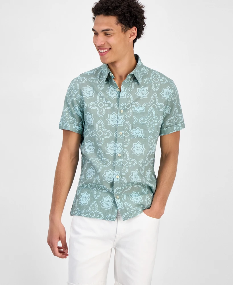 Sun + Stone Men's Avon Short Sleeve Medallion Print Linen Blend Button-Front Shirt, Exclusively at Macy's