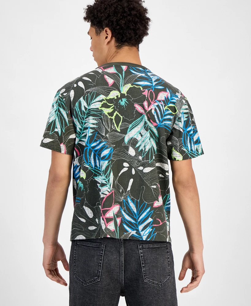Sun + Stone Men's Domenica Short Sleeve Tropical Print Crewneck T-Shirt, Exclusive at Macy's