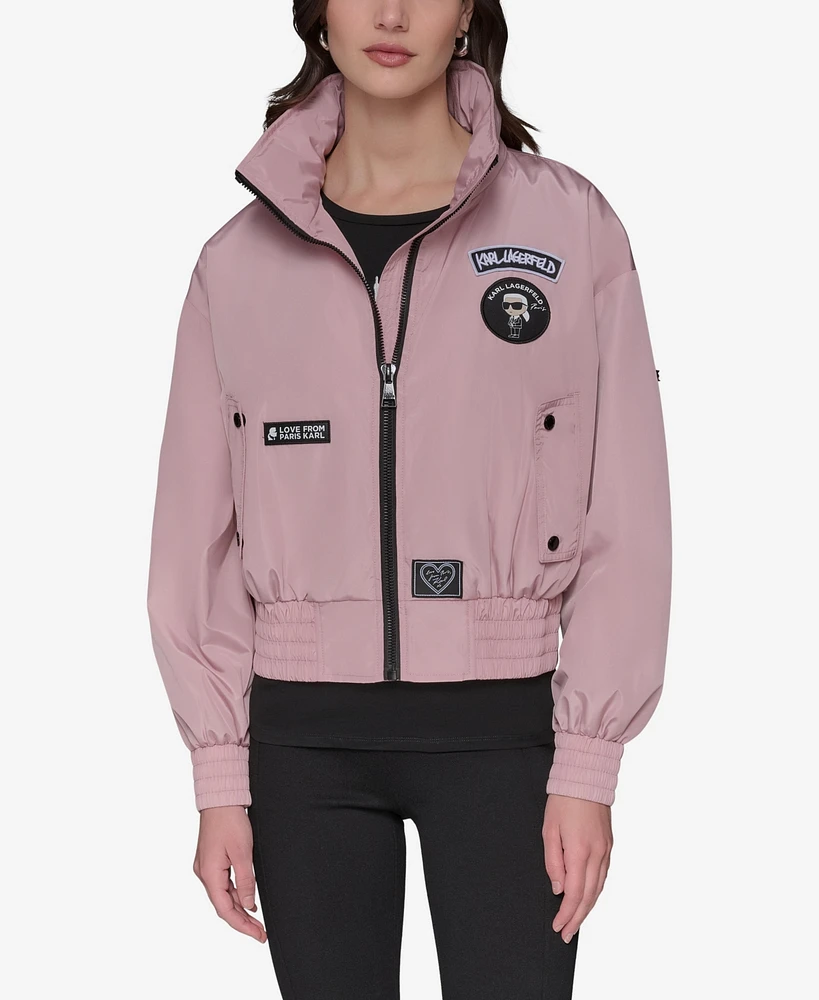 Karl Lagerfeld Women's Logo Collar Bomber