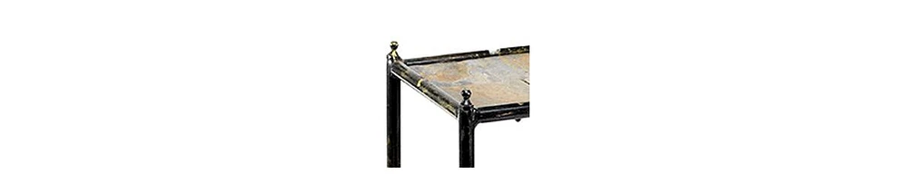 Small 2-Tier Plant Stand For Outoor Metal Frame with Square Stone Shelves