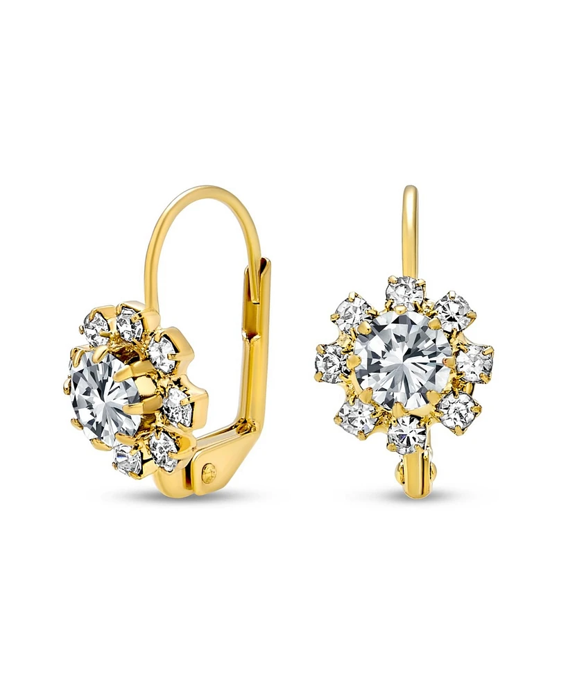 Bling Jewelry Flower Crystal Drop Earrings Gold Plated Brass Lever Back