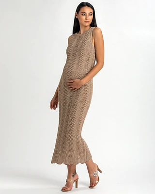 Pietro Brunelli Maternity Maternity Sleeveless Crochet Knit Fitted Maxi Hibiscus Dress