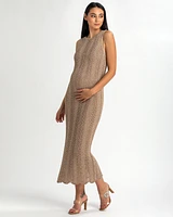 Pietro Brunelli Maternity Maternity Sleeveless Crochet Knit Fitted Maxi Hibiscus Dress