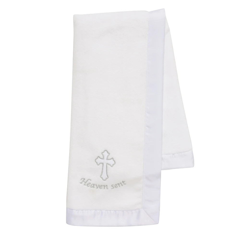 Lambs & Ivy Baby Heaven Sent Baptism/Christening Soft White Fleece Blanket