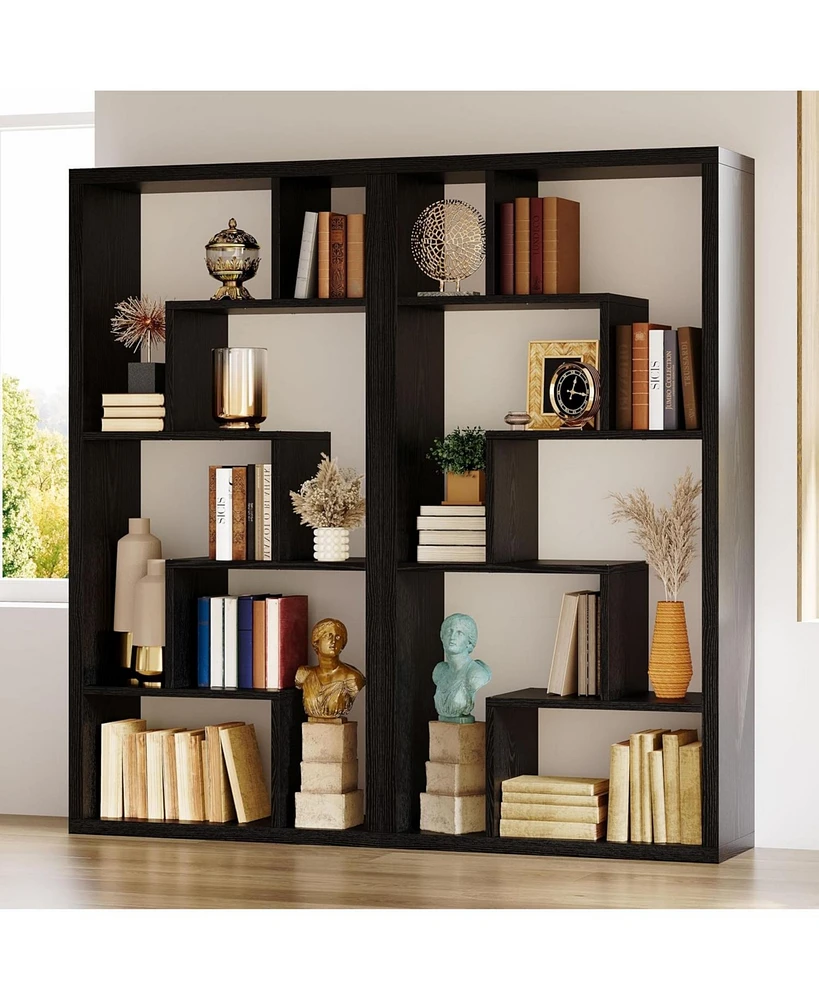 Geometric Bookcase 6-Shelf Industrial Bookshelf Black Etagere Bookcase