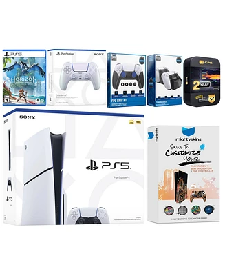 Sony Playstation 5 Slim Disc with Horizon Forbidden West, Extra Controller, Fps Grip Kit, Charge Dock and MightySkins Decal Voucher + 2 Year Cps Exten