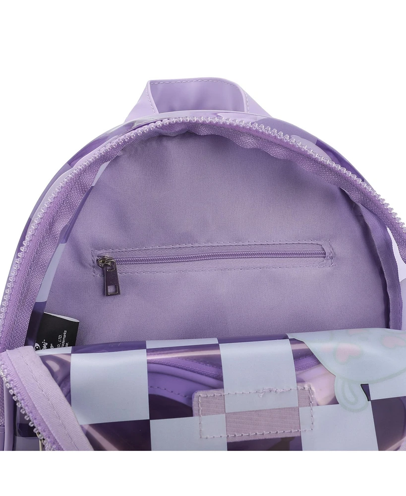Kuromi & Baku Hearts 10" Purple Checkered Women's Mini Backpack