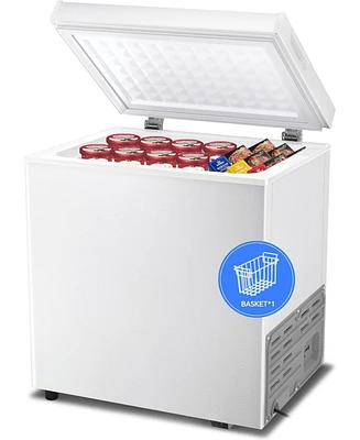 Cowsar 1.8 Cubic Feet Chest Freezer with Removable Basket Free Standing Top Open Door Compact Freezer with Adjustable Temperature for Home/Kitchen/Off