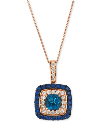 Le Vian Deep Sea Blue Topaz (1-1/2 ct. t.w.), Blueberry Sapphire (7/8 ct. t.w.) & Nude Diamond (1/2 ct. t.w.) Cushion Halo Adjustable 20" Pendant Neck
