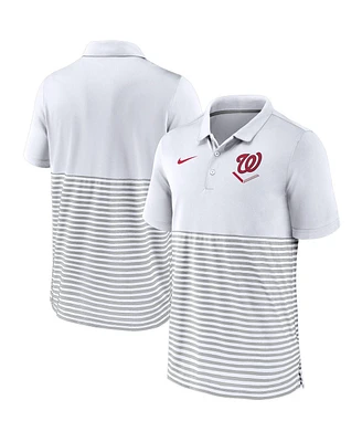 Nike Men's White/Gray Washington Nationals Home Plate Striped Polo Shirt