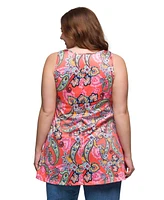 24seven Comfort Apparel Plus Size Casual Print Scoop Neck Tank Top