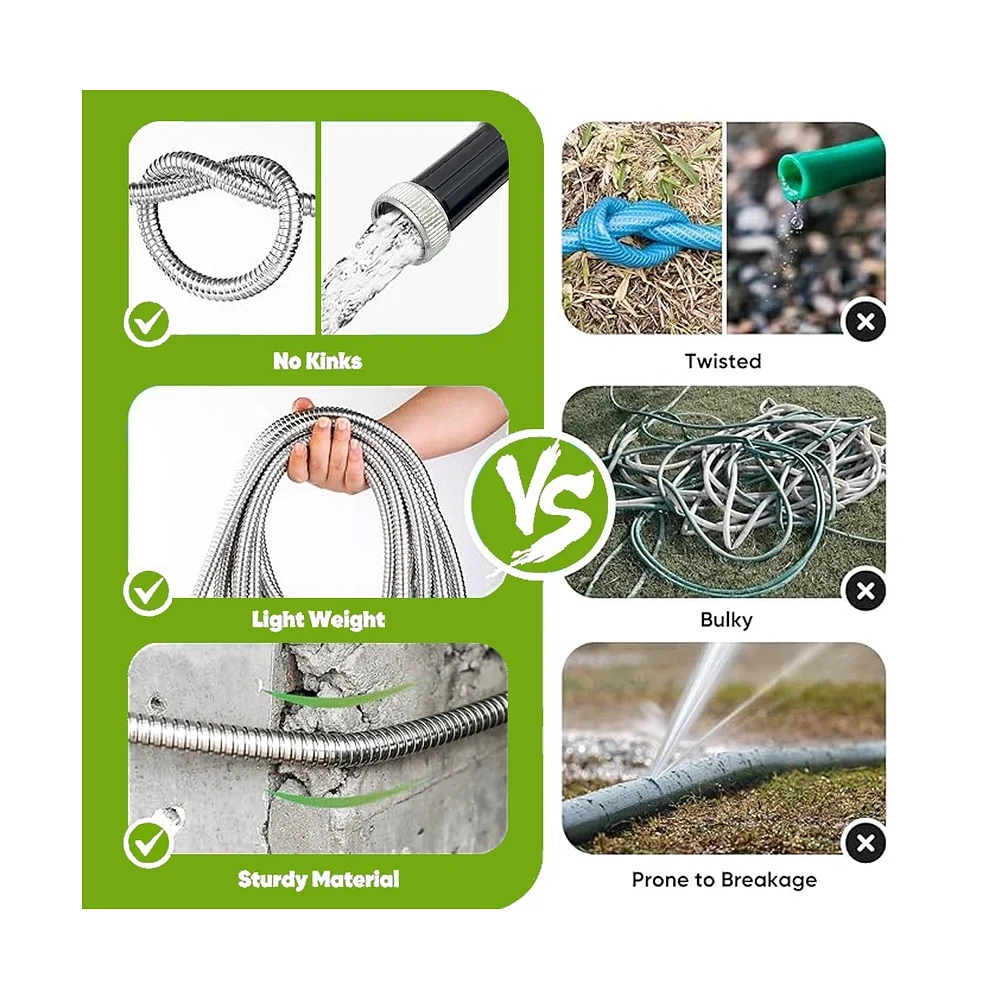 Garden Hose Stainless Steel Heavy Duty Water Hose No-Kink Rust Proof for Yard Outdoor 75ft