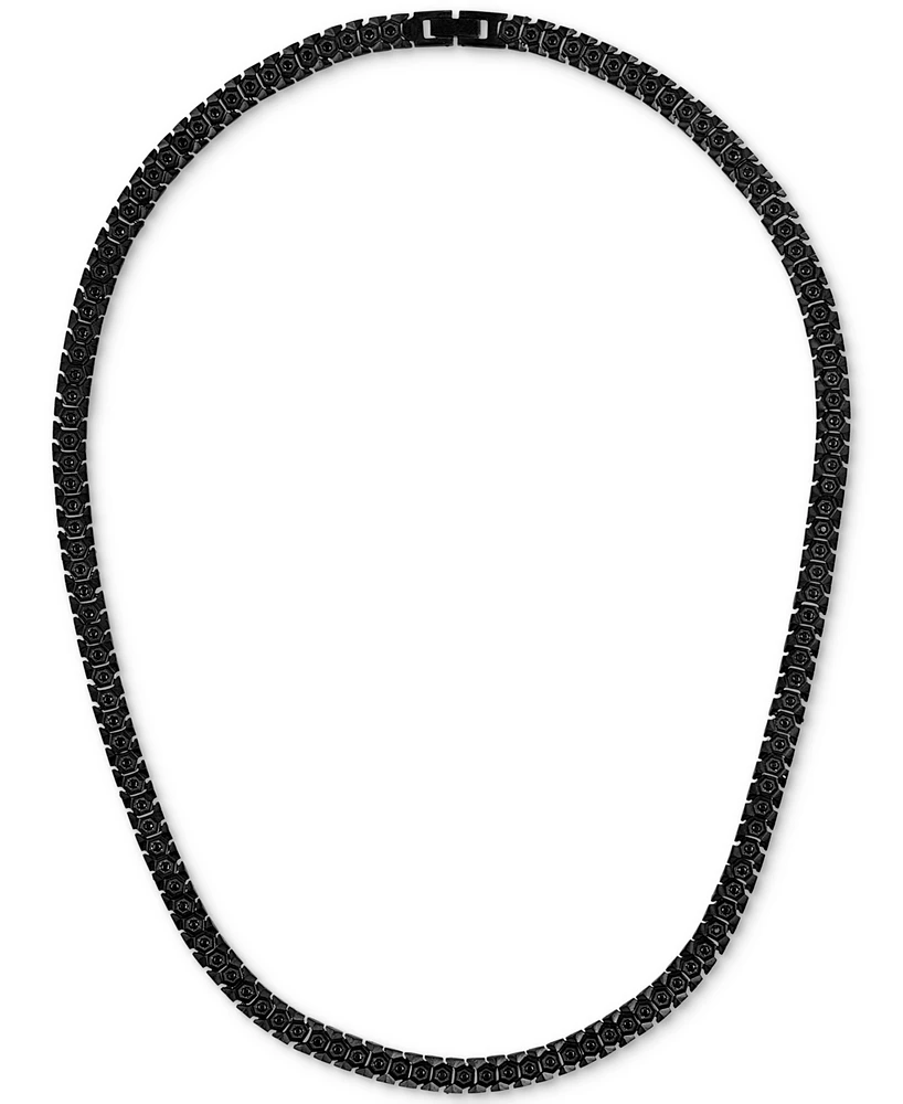 Esquire Men's Jewelry Cubic Zirconia Honeycomb Link 24" Necklace Black Ip Stainless Steel, Exclusively at Macy's