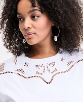 I.n.c. International Concepts Plus Cotton Lattice-Inset Top, Exclusively at Macy's