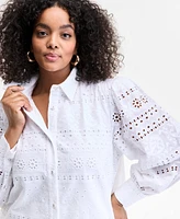 I.n.c. International Concepts Plus Cotton Eyelet-Embroidered Blouse, Exclusively at Macy's
