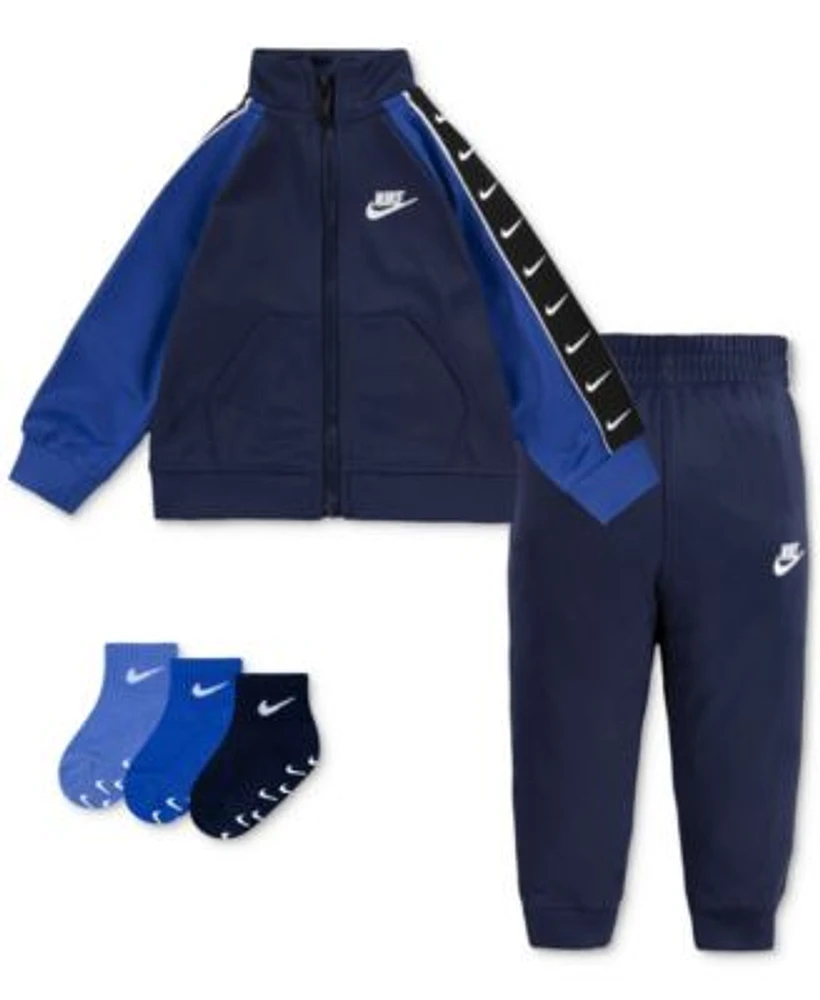 Nike Baby Boys 2 Piece Zip Up Tricot Tracksuit 3 Pack Gripper Ankle Socks