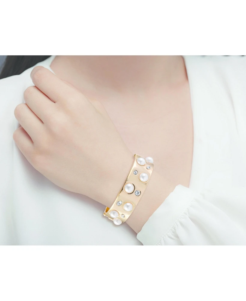 Laundry by Shelli Segal Gold Tone Hinge Bracelet with Crystal Stone and Pearl Accents