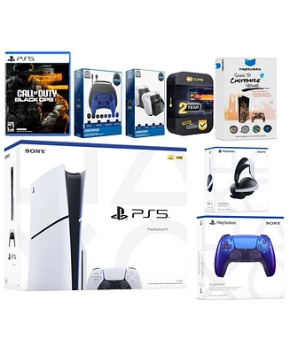 Sony Playstation 5 Slim Disc PS5 with Call of Duty: Black Ops 6, Controller, Pulse Elite Headset, Gamer Starter Pack, Charge Dock and MightySkins Vouc