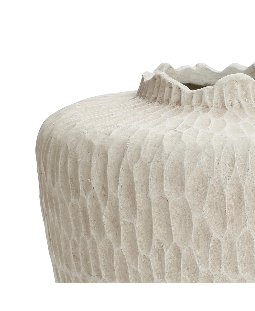 LuxenHome Beige Beehive Round 12.8-Inch Tall MgO Vase