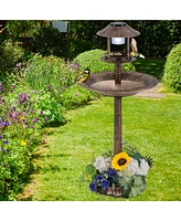 3-In-1 Pedestal Bird Bath with Solar Light Feeder & Flower Planter