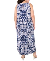 Msk Plus Size Printed Round-Neck Sleeveless Maxi Dress