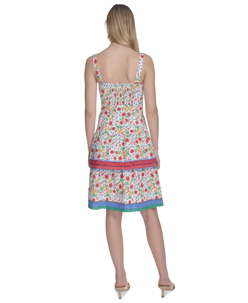 Eliza J Petite Printed Square-Neck Sleeveless Dress