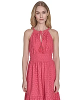 Vince Camuto Petite Cotton Tie-Neck Sleeveless Tiered Dress