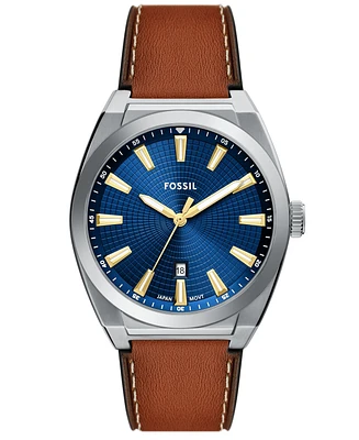 Fossil Men's Everett Three-Hand Date Brown Leather Watch, 42mm