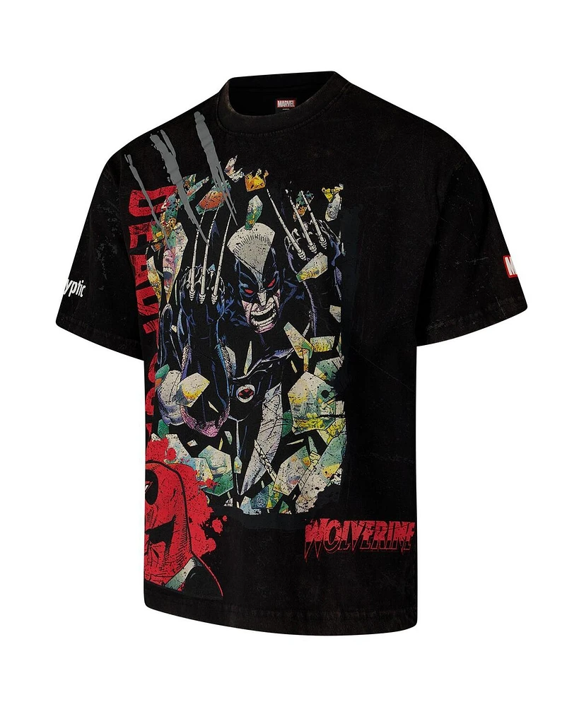 Virtual Thread Men's Black Wolverine Dekryptic Deadpool Oversized Fit and Heavy Wash T-Shirt