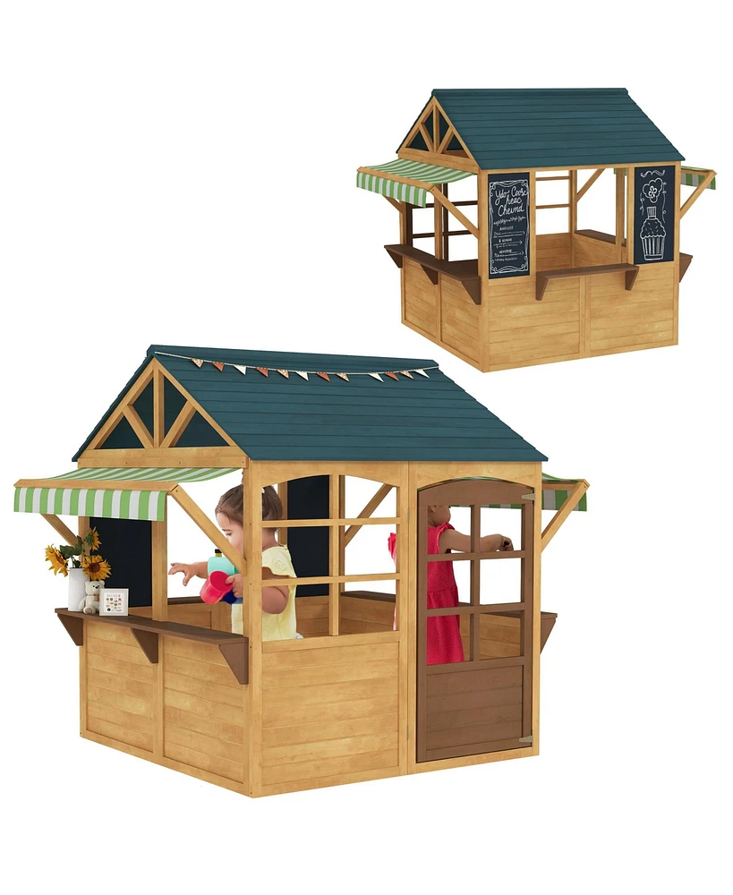 Qaba Outdoor Playhouse, Foldable Wooden Kids Cottage,