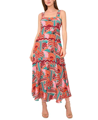 Vince Camuto Women's Embroidered-Trim Square-Neck Smocked-Back Sleeveless Maxi Dress