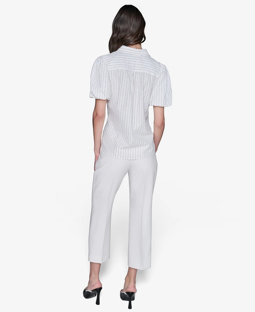 Karl Lagerfeld Paris Women's Striped Studded Button-Front Shirt