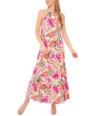 CeCe Women's Tropical-Print Halter Maxi Dress