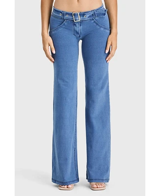 Freddy Women's Belted Low Rise Wide Leg Jeans