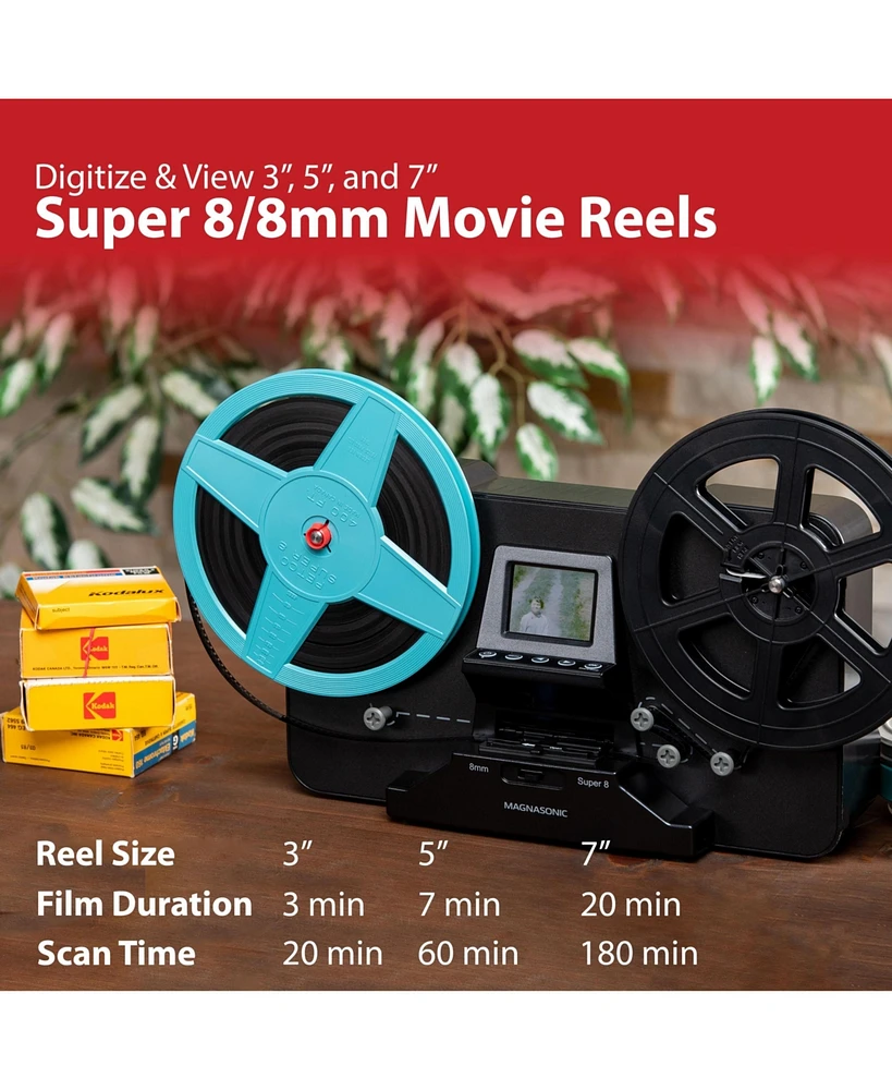 Magnasonic Super 8/8mm Film Scanner, Converts Film into Digital Video, Vibrant 2.3" Screen, Digitize and View 3", 5" and 7" Super