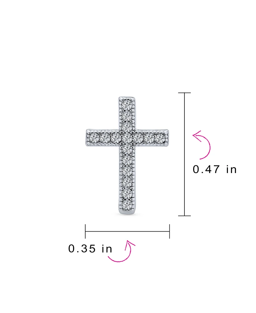 Bling Jewelry Traditional Religious Cz Stud Earrings, Micro Pave Cross, Sterling Silver Cubic Zirconia