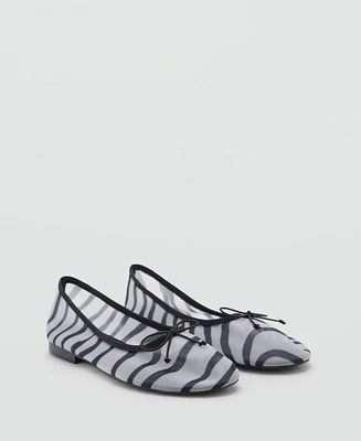 Mango Women's Animal Print Mesh Ballerina Flats