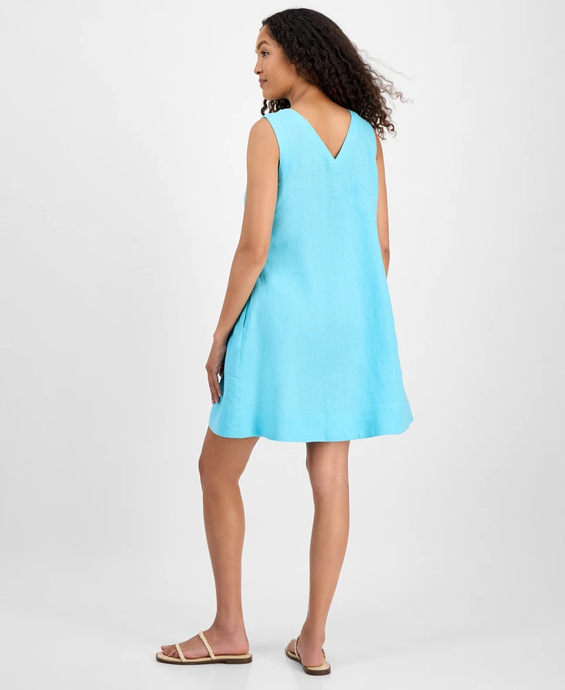 Charter Club Women's 100% Linen Embellished Mini Dress, Exclusively at Macy's