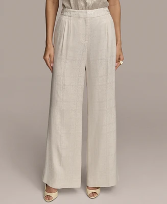 Donna Karan New York Women's Linen-Blend Jacquard Wide-Leg Pants, Regular & Petite