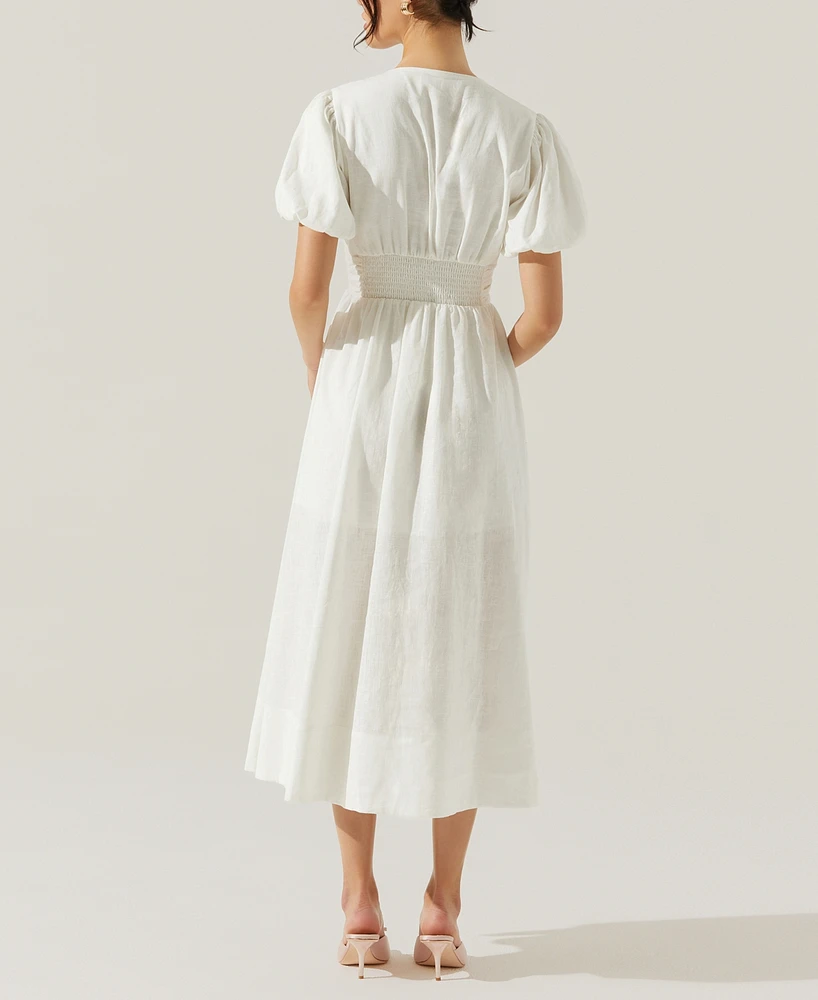 Astr the Label Women's Citrine Puff-Sleeve Linen & Cotton Midi Dress