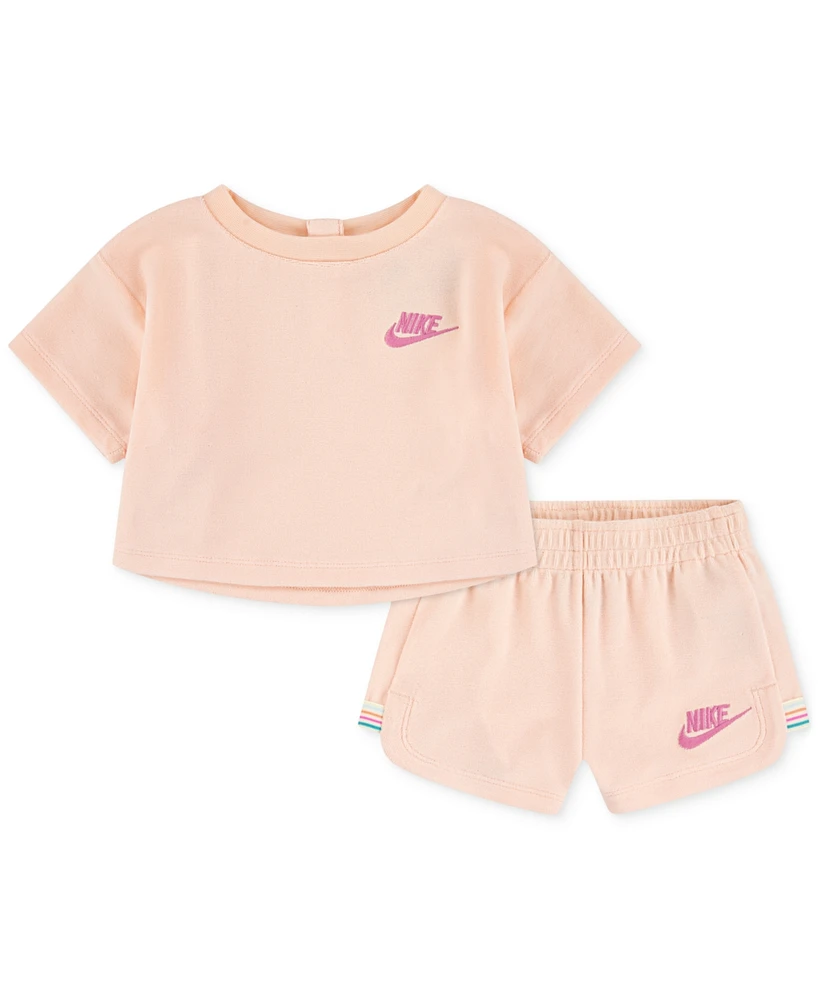 Nike Baby Girls Let's Roll Towel Terry T-Shirt & Shorts, 2 Piece Set