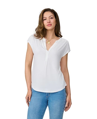 Cable & Gauge Women's Braided Crochet Trim Pleated Top