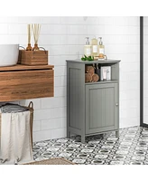 Gymax Bathroom Floor Storage Cabinet Side Table w/ Open Compartment & Adjustable Shelf