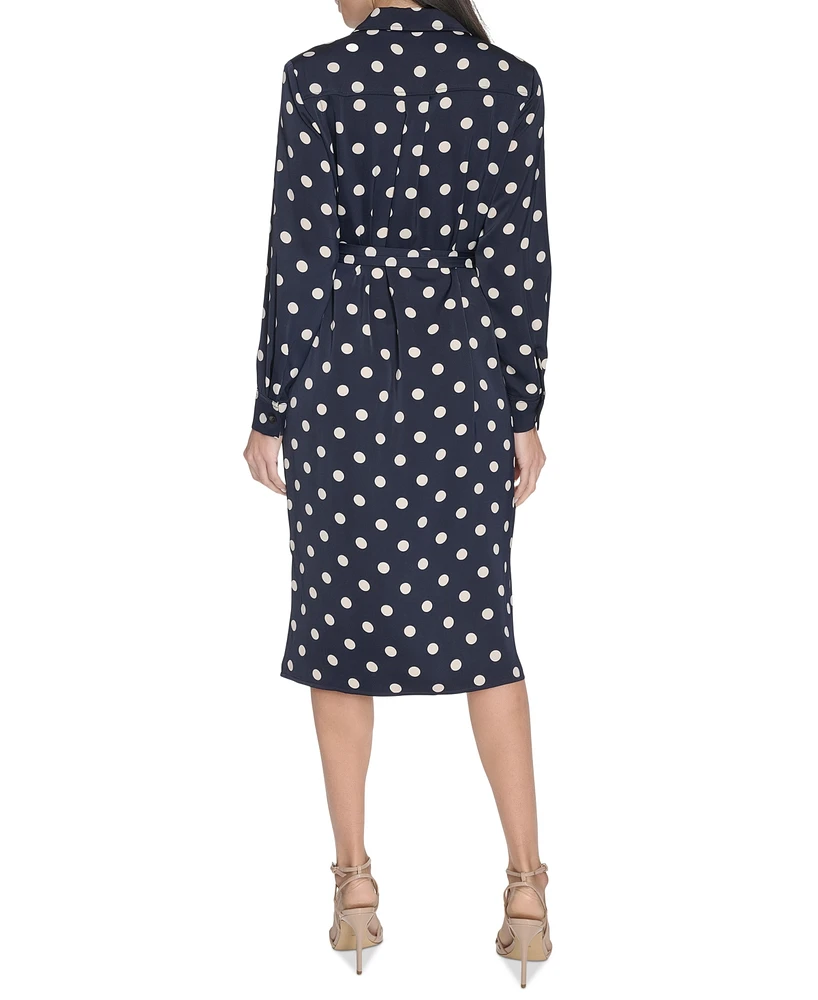 Calvin Klein Women's Dot-Print Long-Sleeve Shirtdress