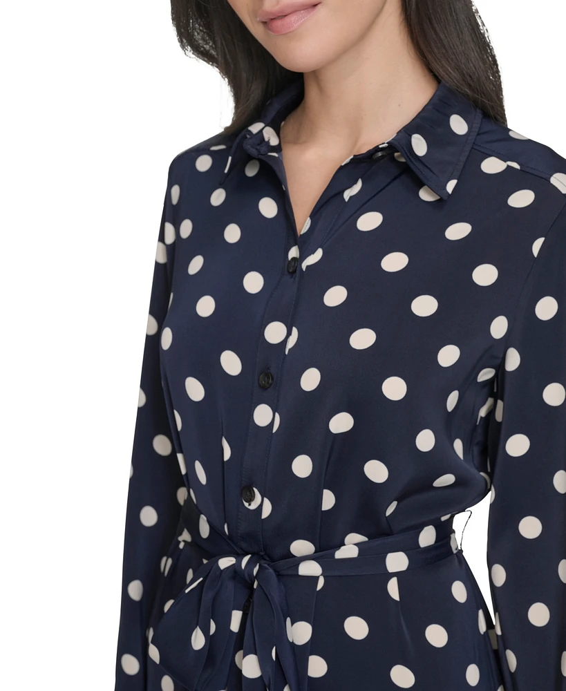 Calvin Klein Women's Dot-Print Long-Sleeve Shirtdress