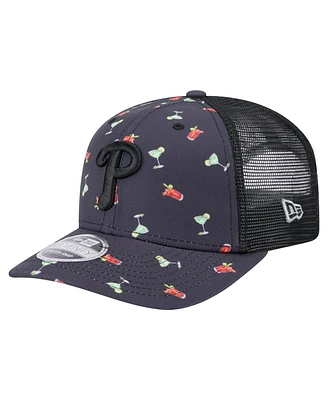 New Era Men's Black Philadelphia Phillies Adventure Drinks Pattern 9SEVENTY Stretch-Snap Hat
